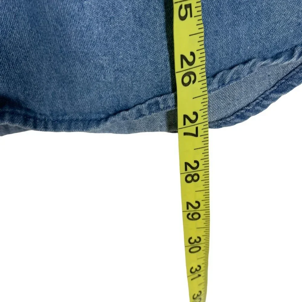 Vintage 90s Blue Denim Crochet Trim Collared Sleeveless Button Up Top Small - Picture 6 of 6